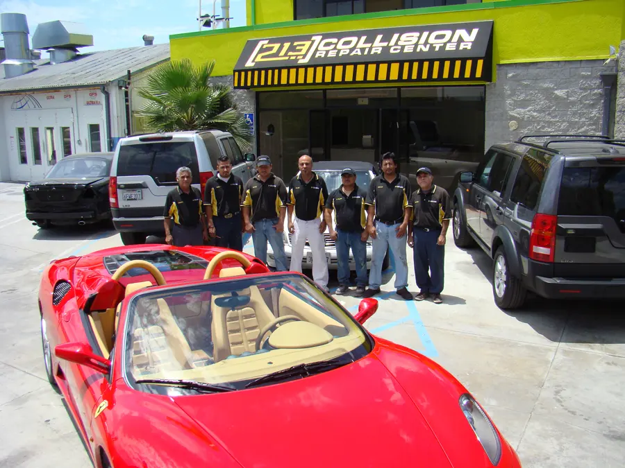 213 Collision Repair Center team outside the Venice Blvd shop