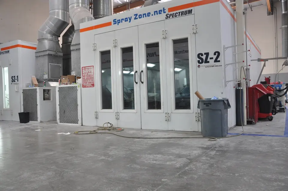 Spray paint booths in the refinish area