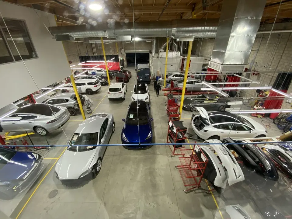 Repair floor at Fix Auto Temple City seen from above