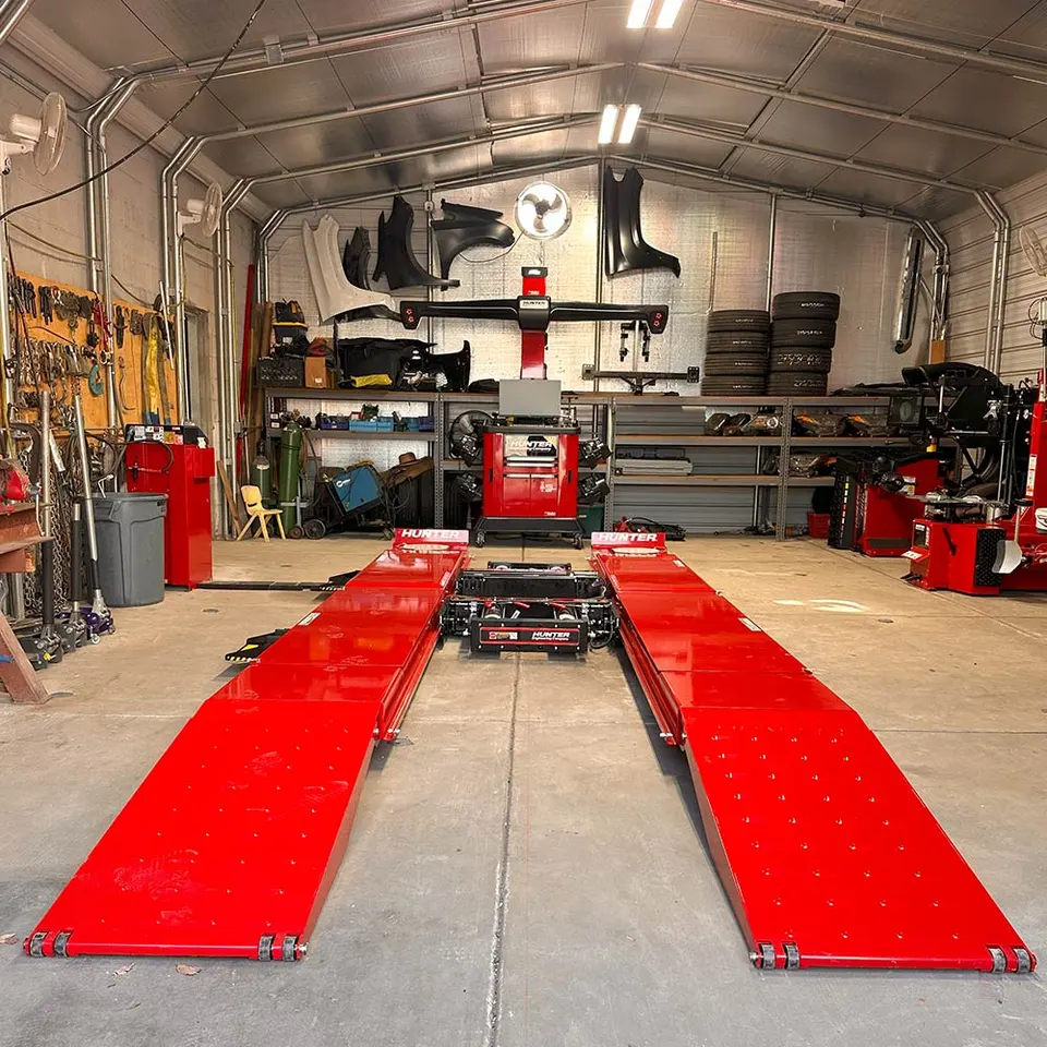 Frame straightening bench in the GB Auto Body shop