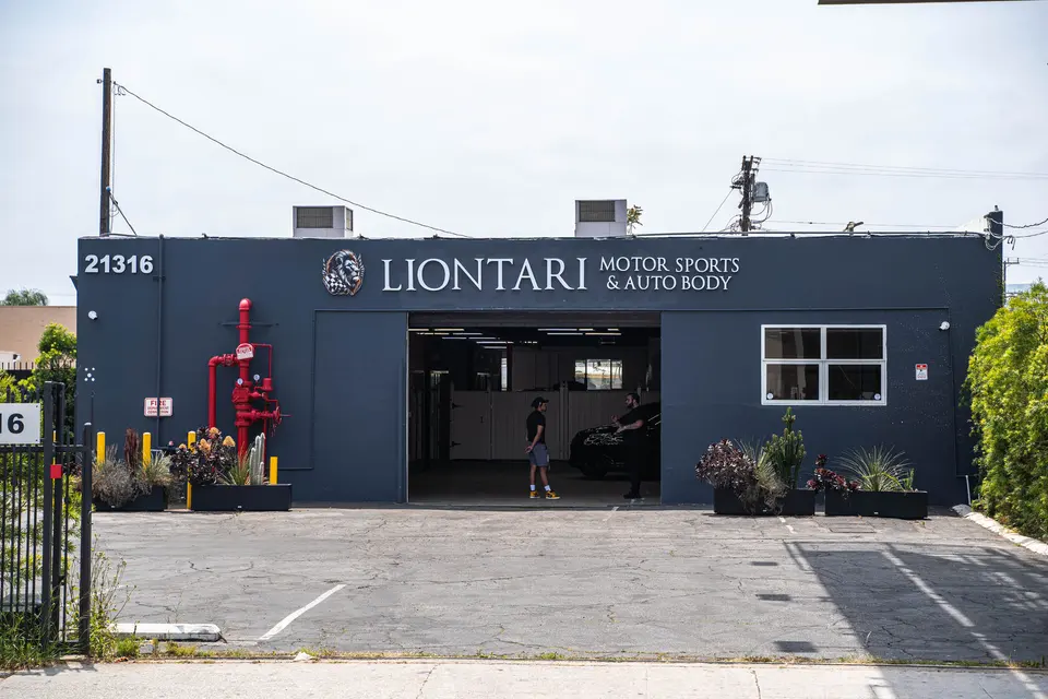Front of Liontari Motorsports & Auto Body at 21316 Sherman Way