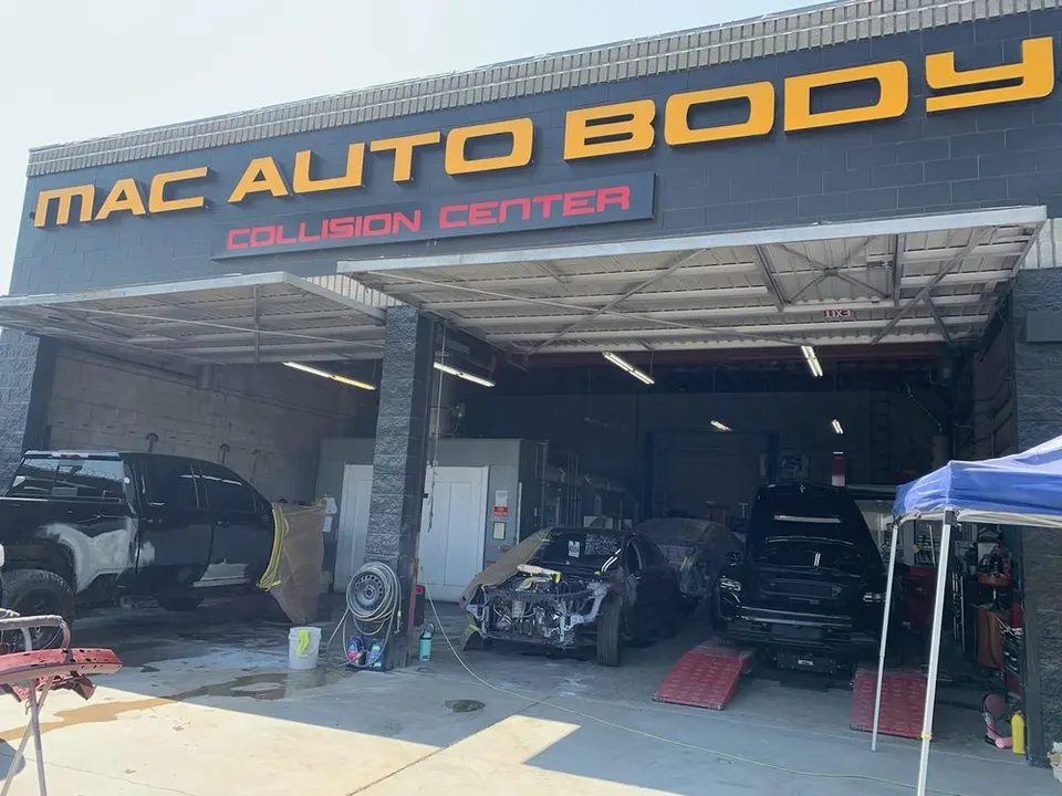 Mac Auto Body Collision Center shop front and open bays