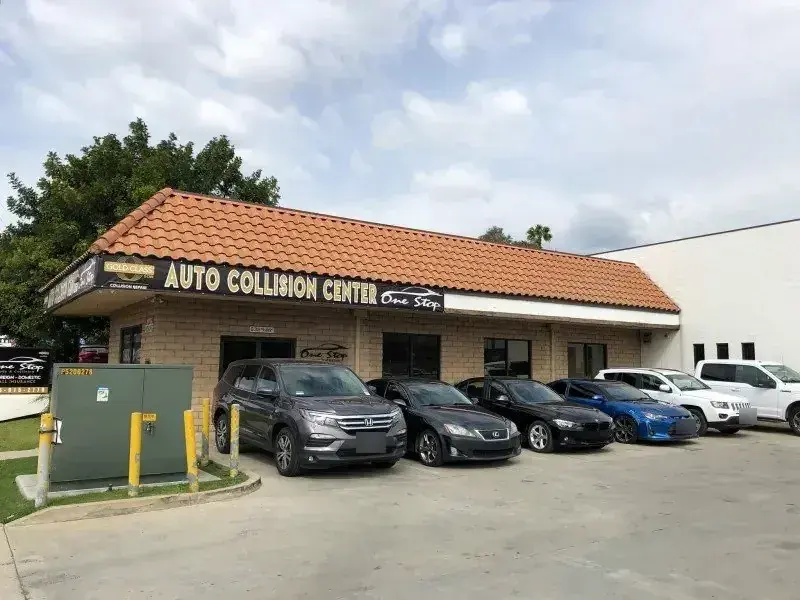 Front of One Stop Auto Collision Center on N Grand Ave, Covina