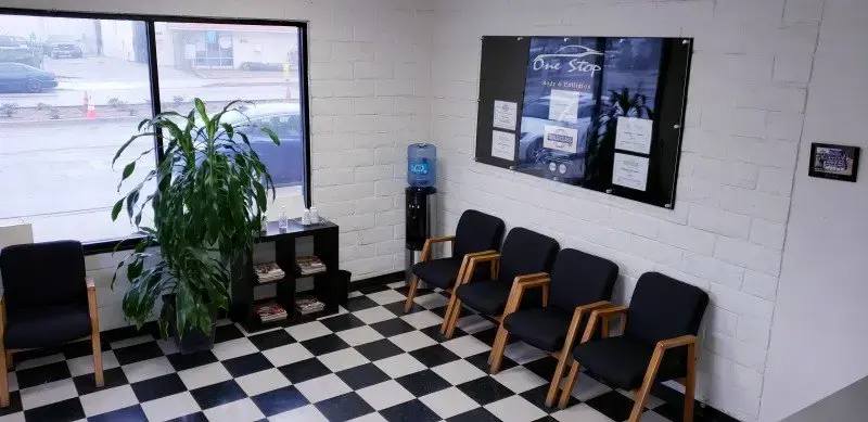Customer waiting lobby at One Stop Body Shop & Collision