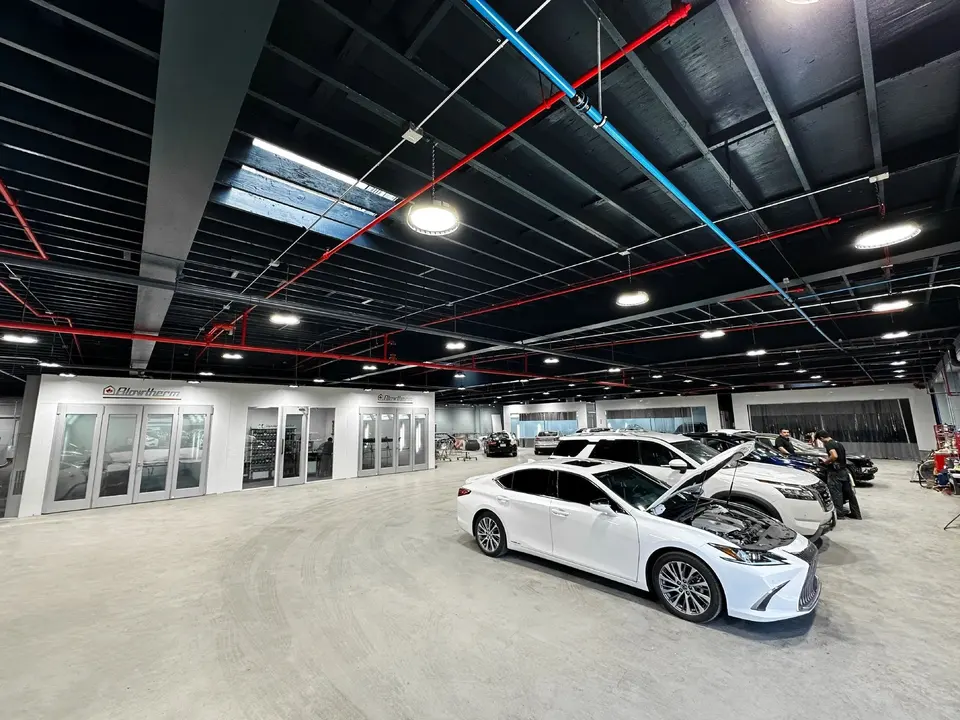 Repair floor inside the Straight Auto Body facility