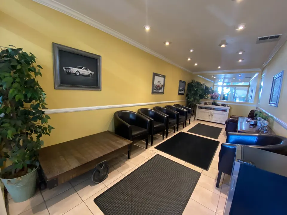 Customer waiting area at The California Auto Body Shop