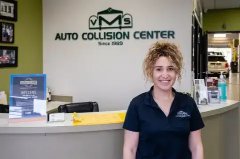 Front desk and reception area at VMS Auto Collision Center in Covina